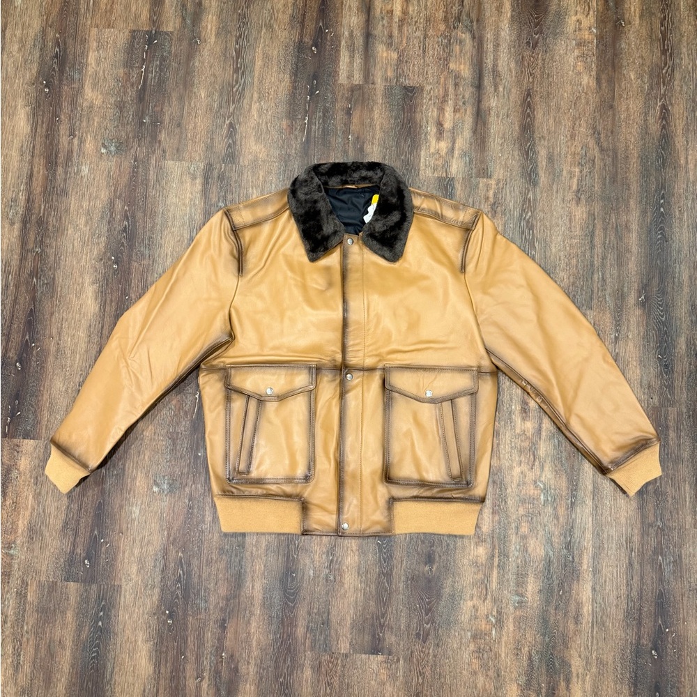 Men's Tan Bomber Jacket with Black Collar